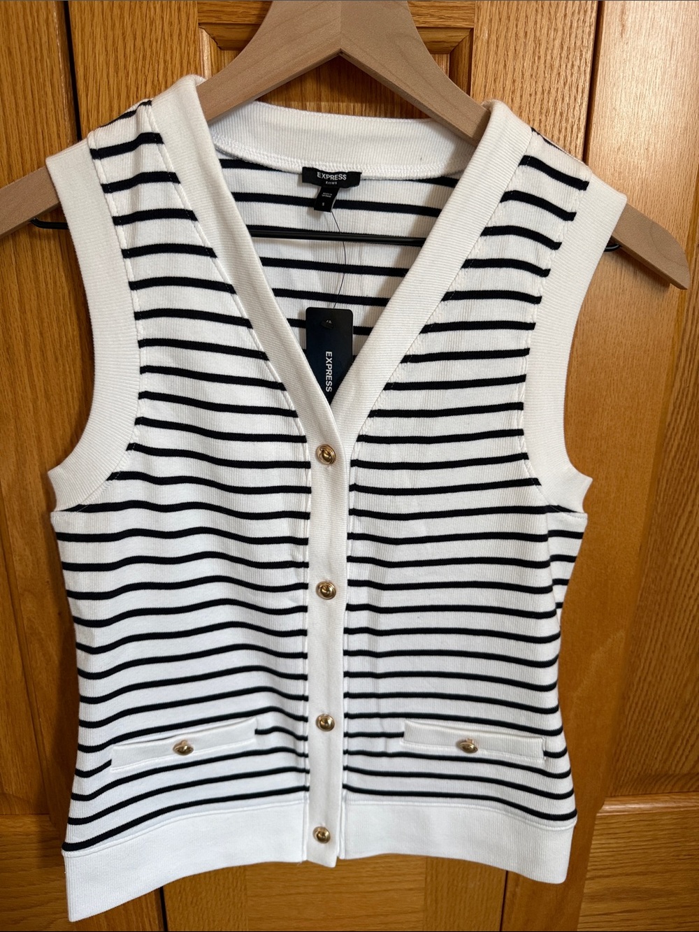 Express White and Black Striped Sleeveless Cardigan Tank